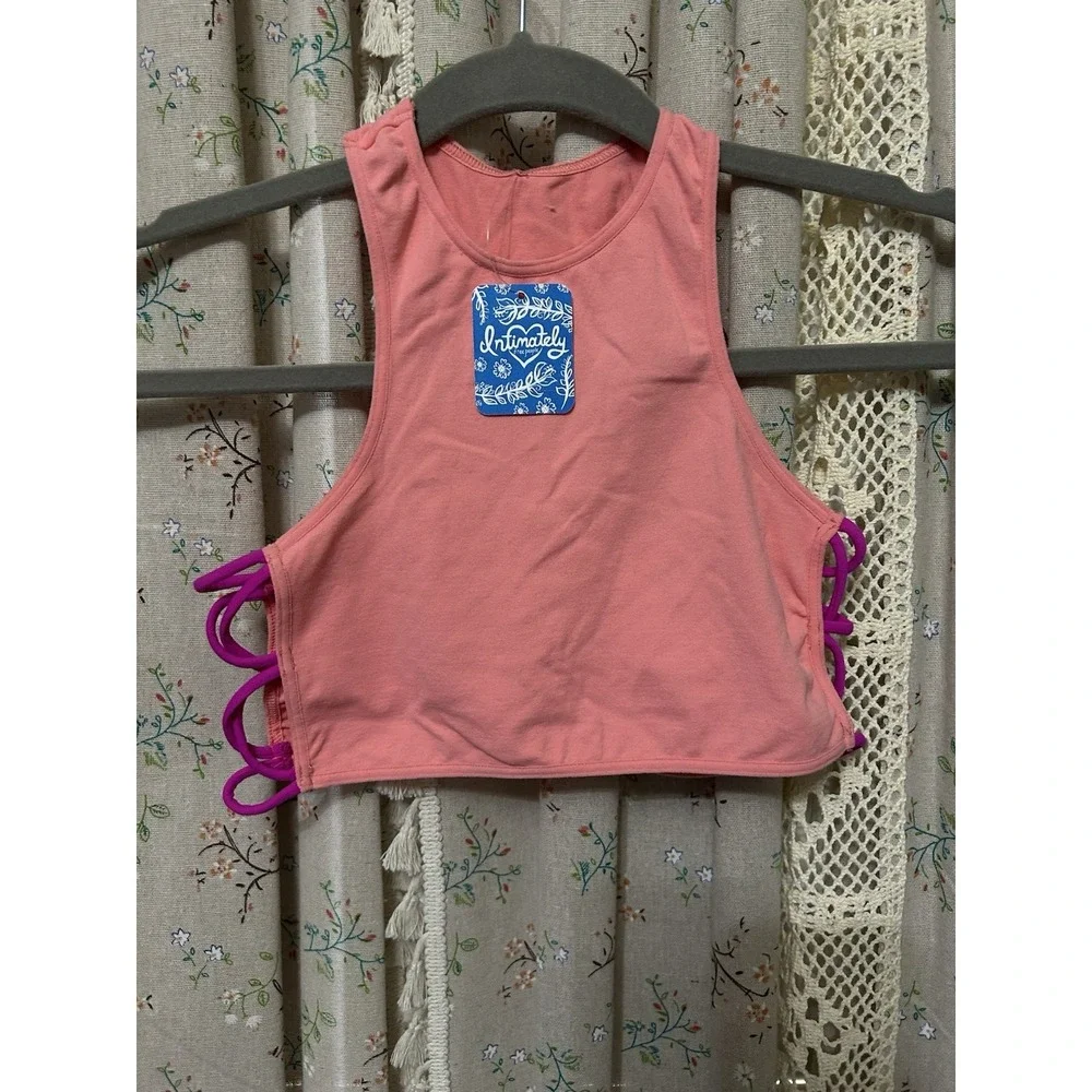 2/$28 Free People Pink Coral Strappy Side Cutout Tank Bralette XS/S NWT